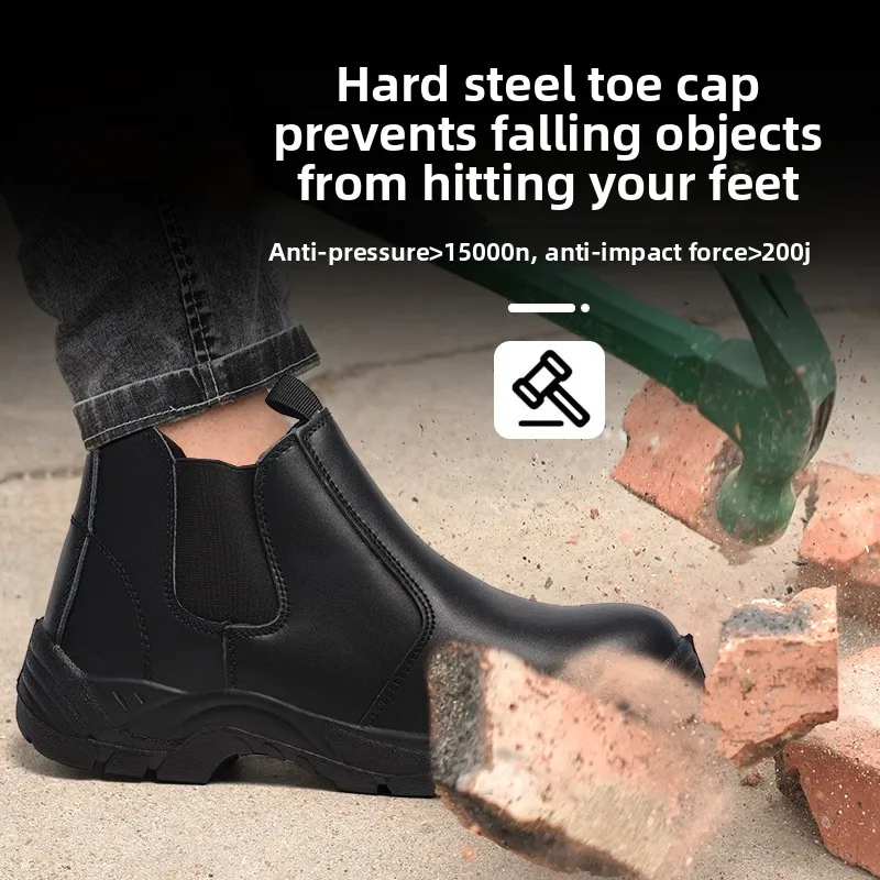 Industrielle, wasserdichte Sicherheitsschuhe mit stoß- und durchtrittsicherem Stahlkappenschutz, Obermaterial aus Leder, Schutzschuhe für Bauarbeiten_voghion.com