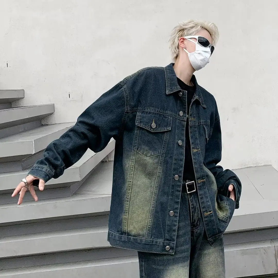 

Мужская джинсовая куртка в американском ретро-стиле, из плотного денима, свободного кроя, универсальная, для осени и зимы, с эффектом поношенности, высококачественная.