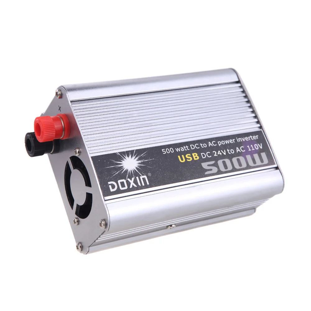 500W Vehicle Power Inverter 24V to 110V AC 60Hz USB Adapter Cigarette Lighter Battery Clip Cable