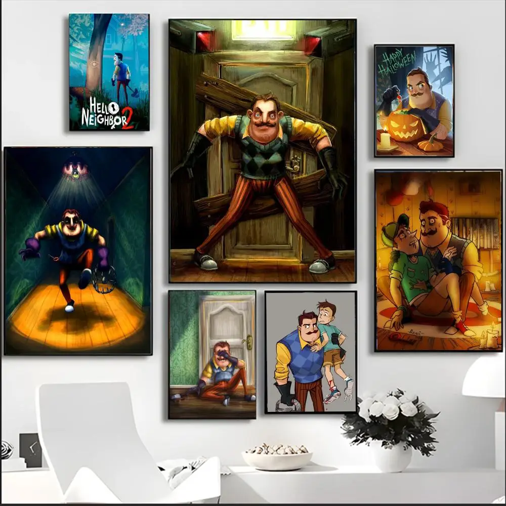 لعبة Hello N-Neighbor أنيمي اللوحة الخط HD مقاوم للماء قماش المشارك الفن: الجمالية جدار ديكور المنزل والبار والمزيد #1