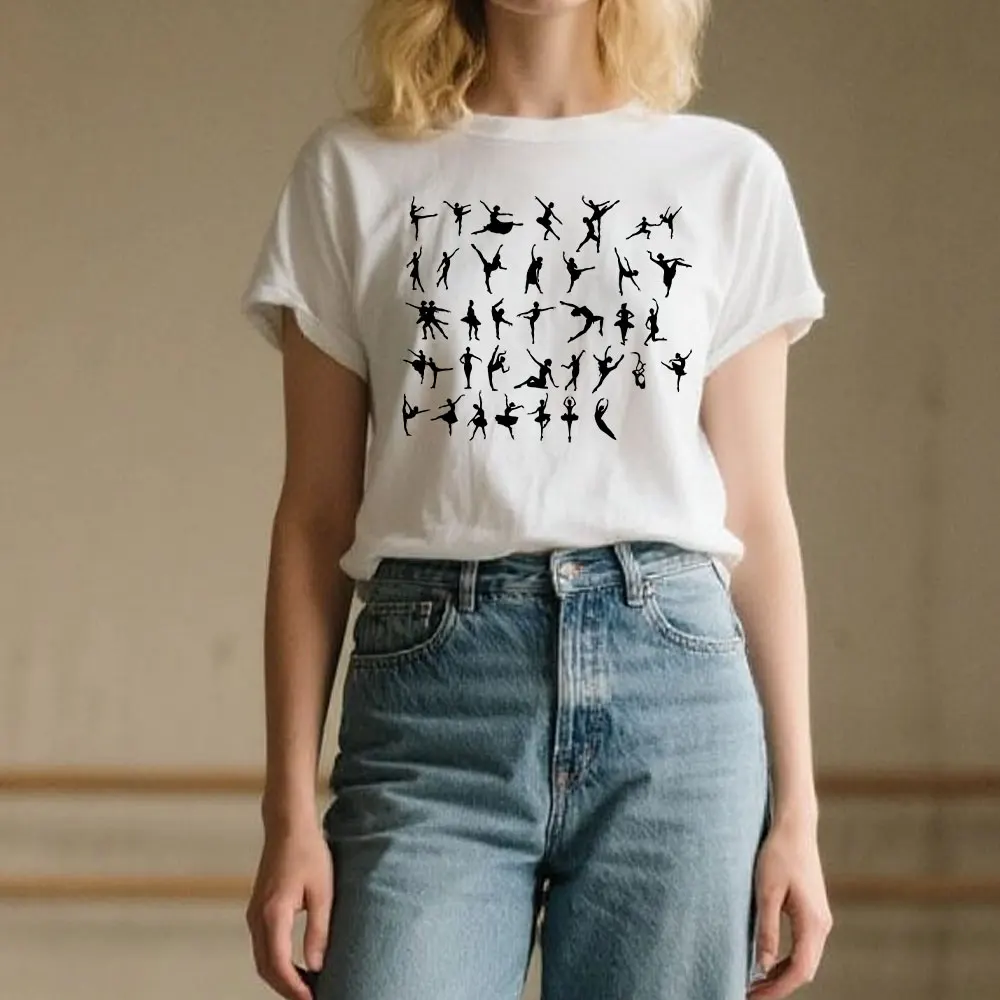 Koszulka damska z nadrukiem baletnicy z 2025 roku, wysokiej jakości, estetyczna koszulka graficzna, damski T-shirt, codzienne ubrania damskie, modne koszulki — zdjęcie 5