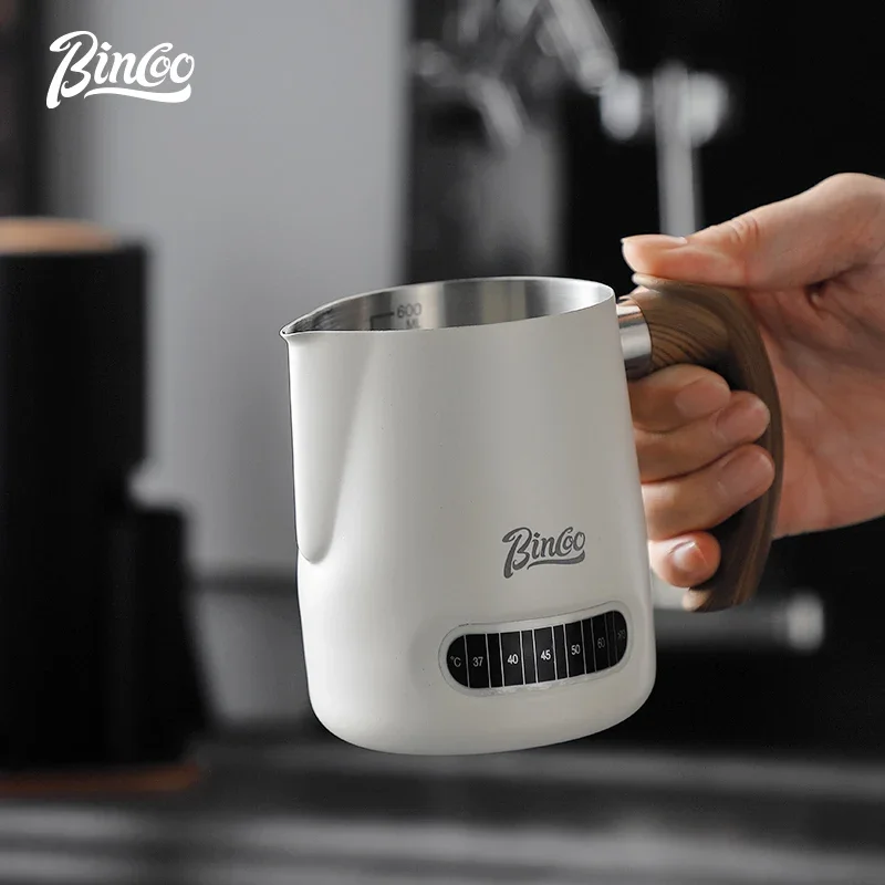 Bincoo Stainless Steel Temperature Display Latte Art Cup Italian Coffee Milk Cup Professional  Round Mouth Latte Art Cylinder