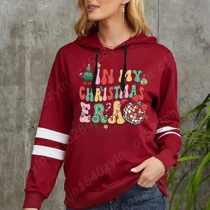 In My Christmas Era Print Hooded Hoodies Women Fashion Long Sleeve Sweatshirts Ladies Autumn And Winter Loose Soft Pullover Tops