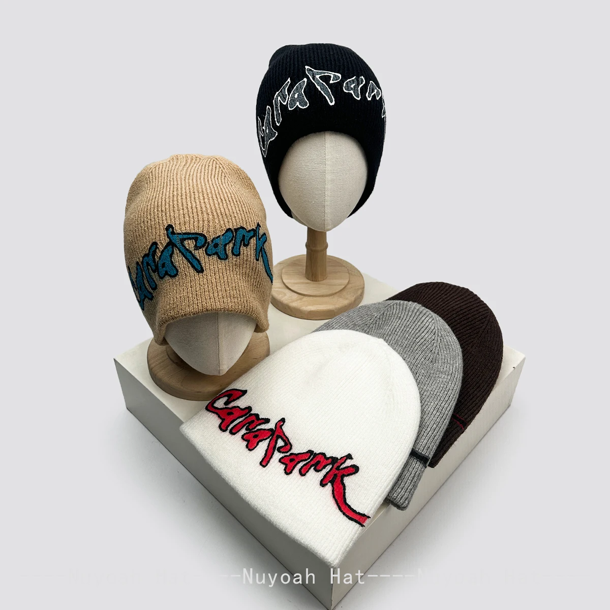Unisex American Hip-hop Hand-drawn Letter Knitted Beanie Warm Color Block Street Style Versatile Fashion Hat for Men And Women