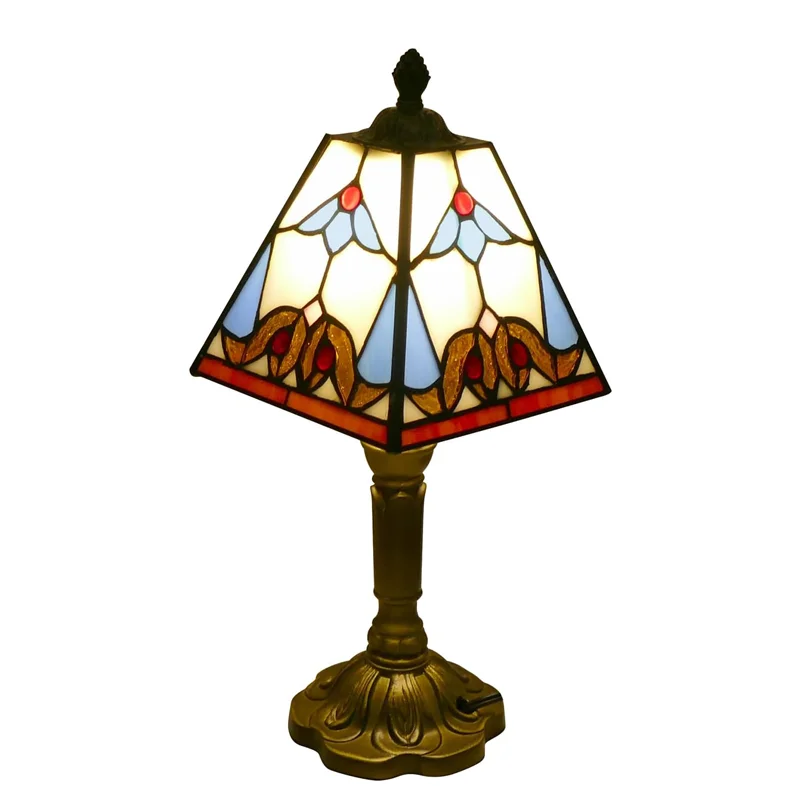 

Desk Reading Light, Bedside Table Lamp Decor Small Square Baroque Style Stained Glass LED Modern