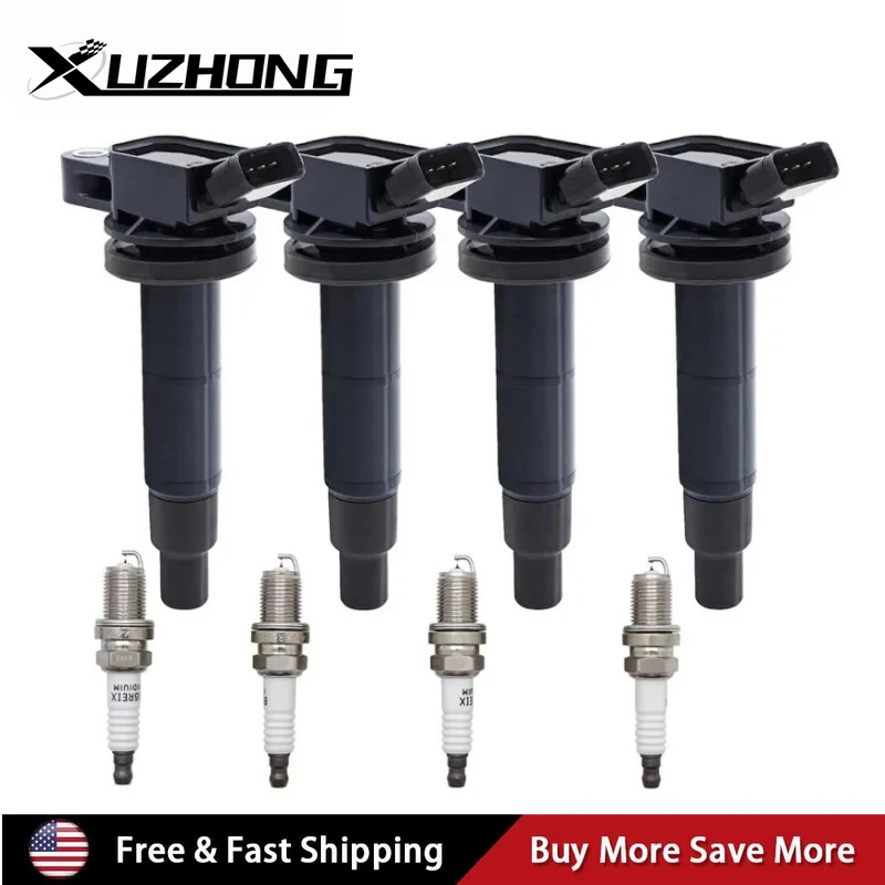 

4pcs spark plugs & 4pcs Ignition Coil Packs For 2009-2010 Toyota Camry L4 2.4L Hybrid Black