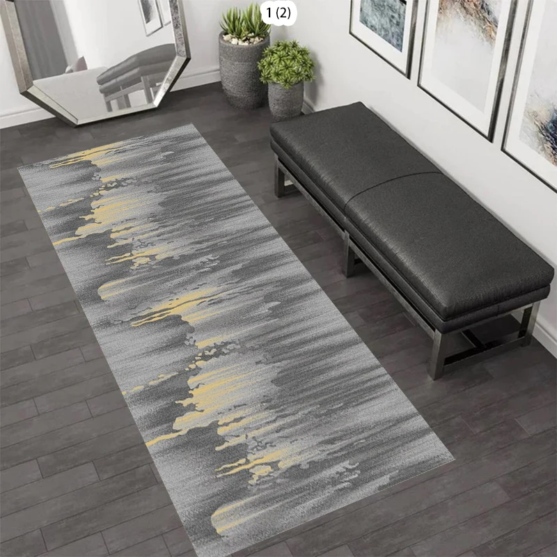 Grey Long Corridor Carpet Runner Rug Hall Passageway Rugs Stairway Non-slip Floor Mat Washable Senior Decoration