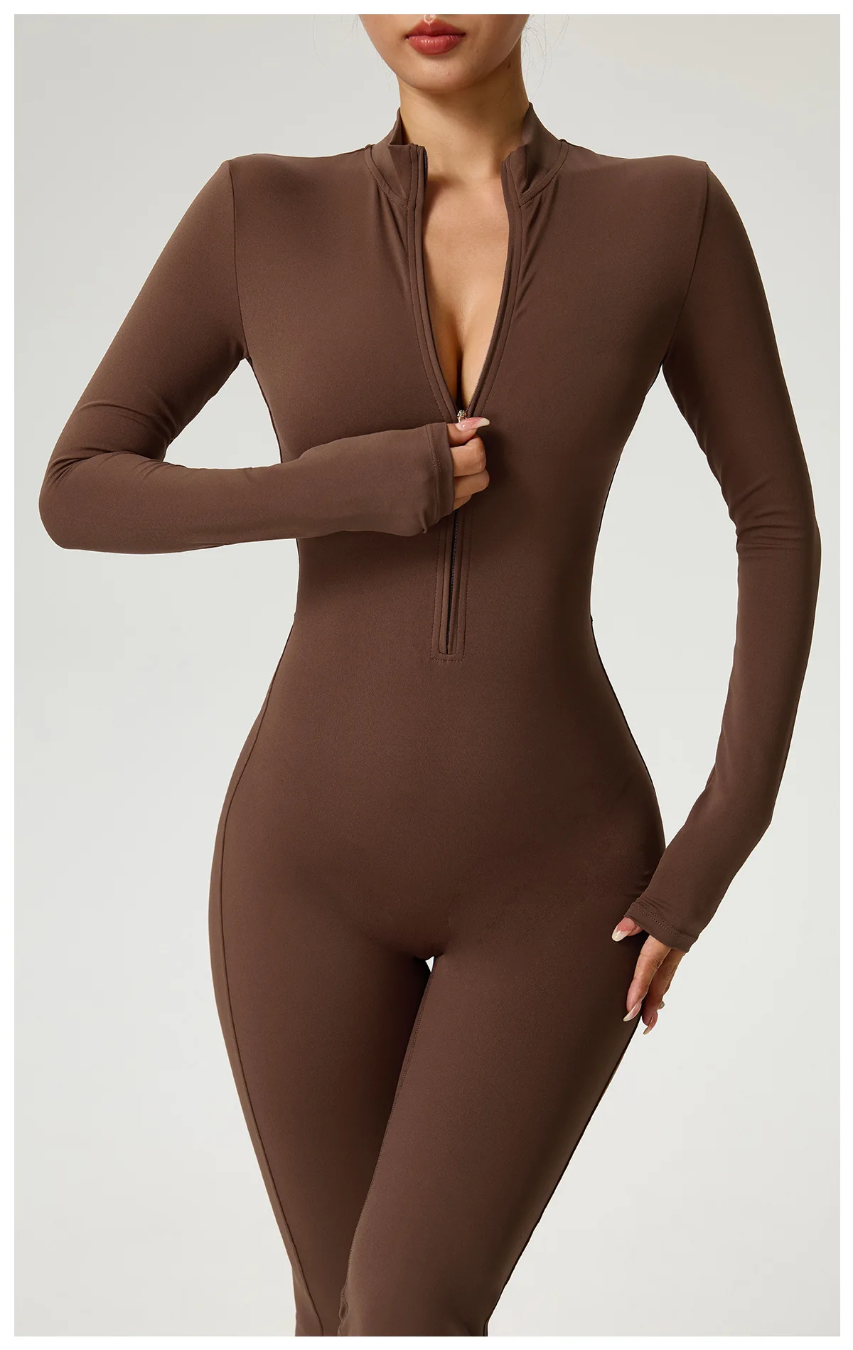 Neuer Reißverschluss-Jumpsuit mit Schlaghose Damenkleidung Sportbekleidung Gym Yoga Sportsets Spandex Nylon Trainingssets Damen Trainingsanzug – Detail 5