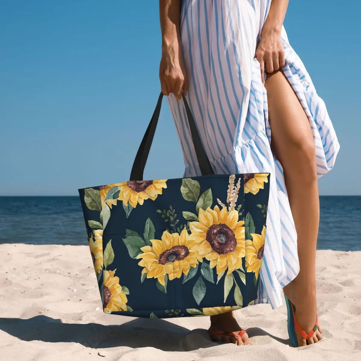 Fall Sunflower Floral Beach Tote Bag Sport Gym Yoga Duffle Large Tote Bag Women Travel Bag Fitness bag