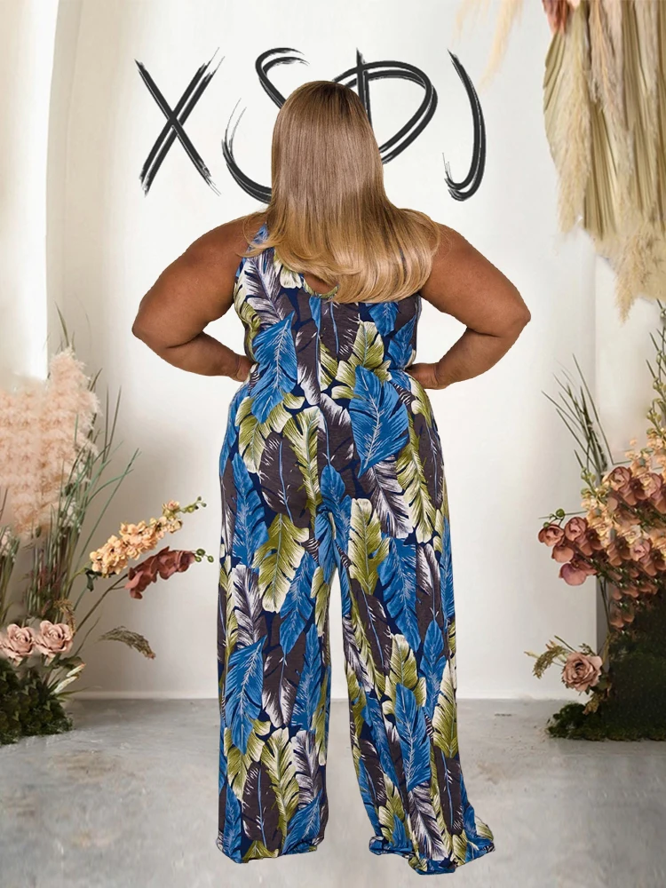 Kombinezon jednoczęściowy Plus Size dla kobiet 3xl 4xl 5xl 6xl jednoczęściowy kombinezon z szeroką nogawką długi elegancki Halter kombinezon