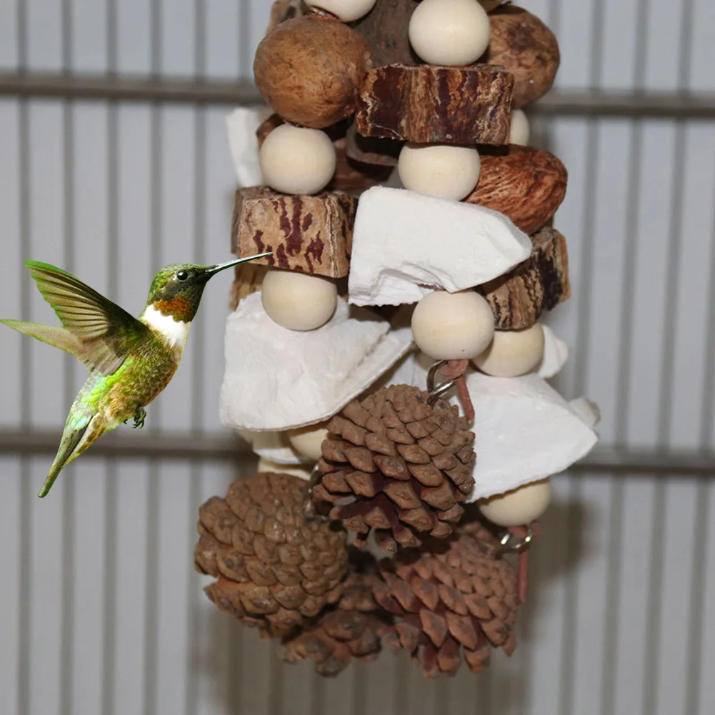 Bird Toys Parrot Toys With Pinecones Cuttlefish Bones Beech Wood Nuts Teething Chew Toy For Parakeets Cockatiels Love Birds