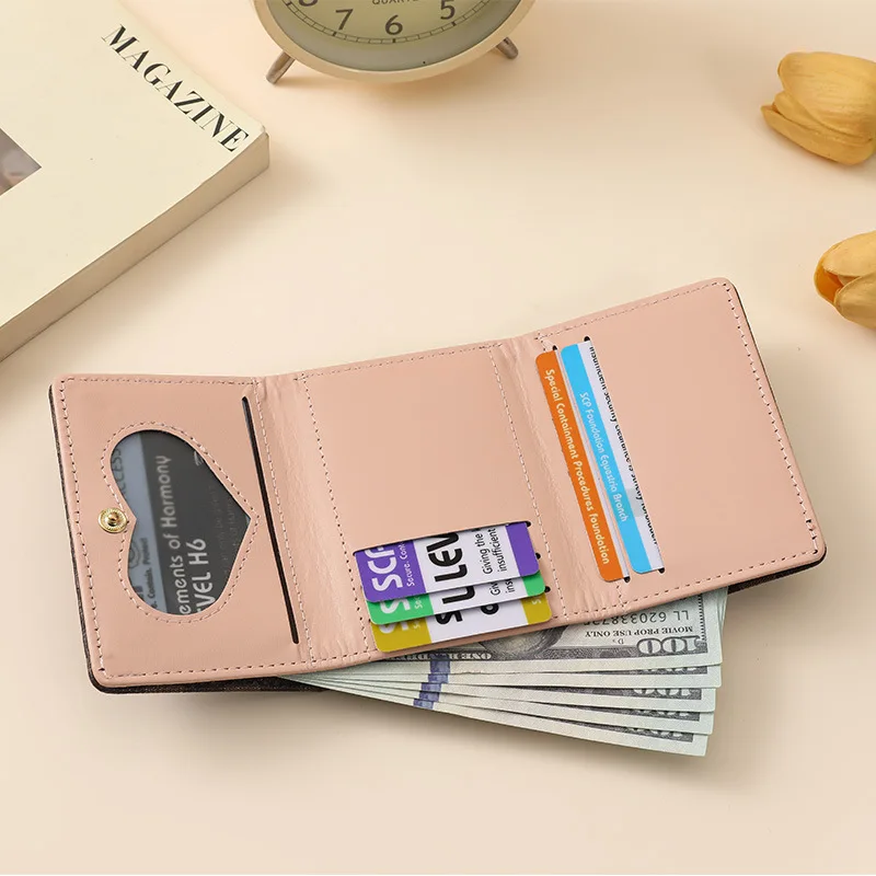 New Women's PU Print Short Wallet High-end Coin Purse Fashion Three Fold Multi Card Slots Multi-functional Female Small Wallet