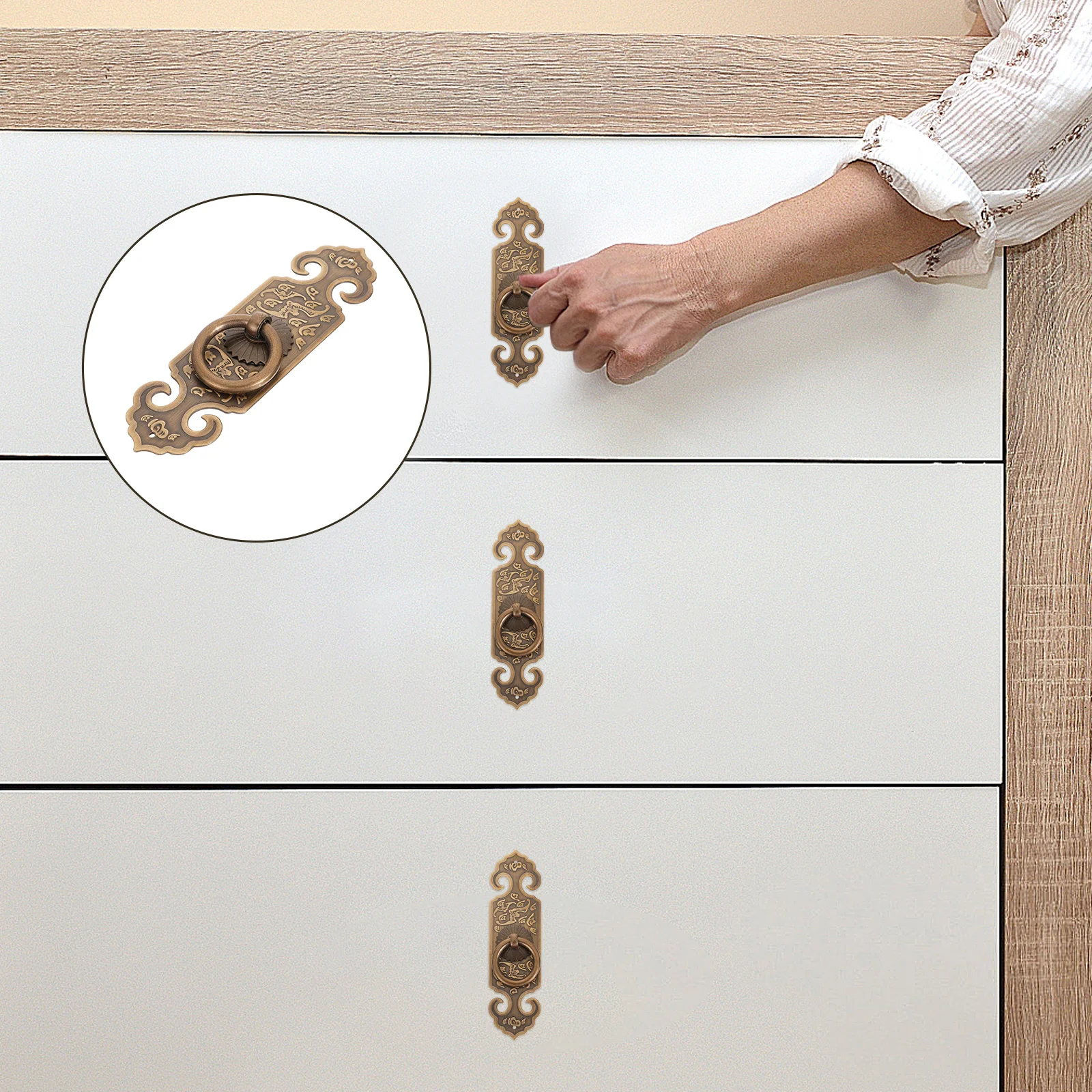 

2Pcs Brass Cabinet Pull Handle Vintage Wardrobe Drawer Door Pulls Chinese Style Decorative Hardware Brass Cabinet Handle