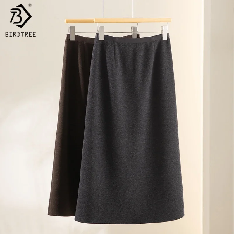 

Birdtree,Cashmere Silk Blended Skirt For Women,Elastic Waist Warmth Thicken Maxi Skirts,2025 Autumn New,Grey,Coffee D5D117JF