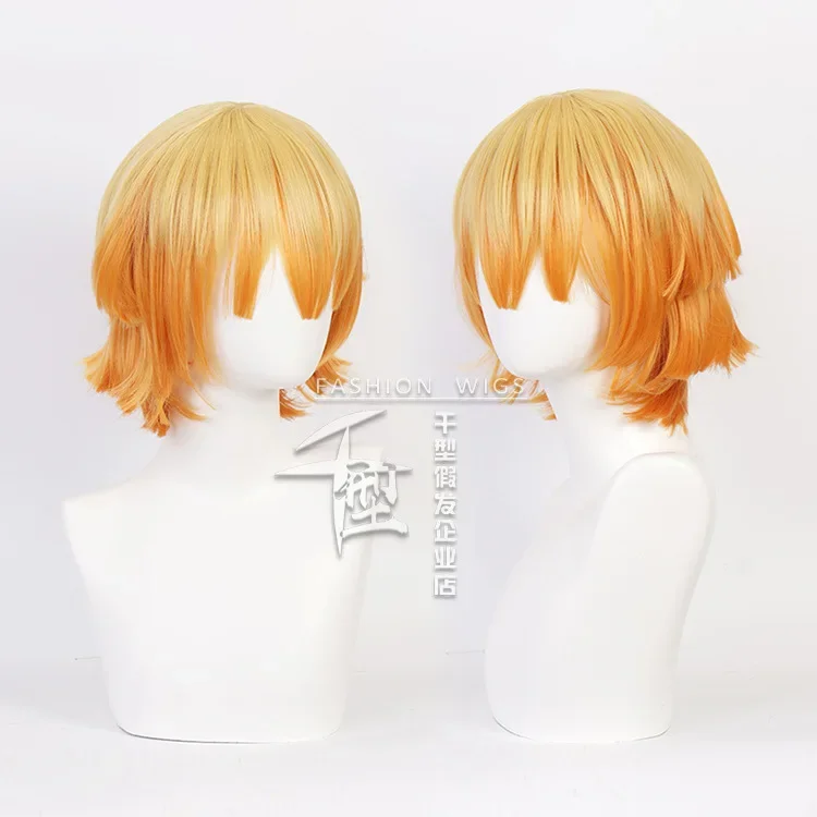 Peluca de Cosplay de Anime Agatsuma Zenitsu para hombre y mujer, pelo degradado naranja dorado, accesorios de disfraz de cómic, peluca de actuación de fiesta