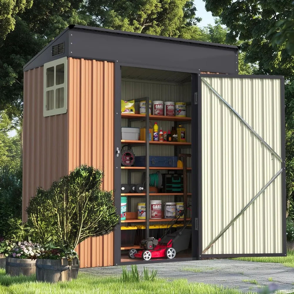 

5X3 FT Heavy Duty, Outdoor Metal Storage Shed, Lockable Garden Shed with Rotating Roof, Waterproof Shed for Bike Storage