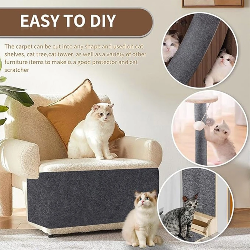 Trimmable Cats Scratch Mat Indoor Pet Cats Scratching Mat with Adhesive Tape for Protect Couch Floor Wall Wear Resistant