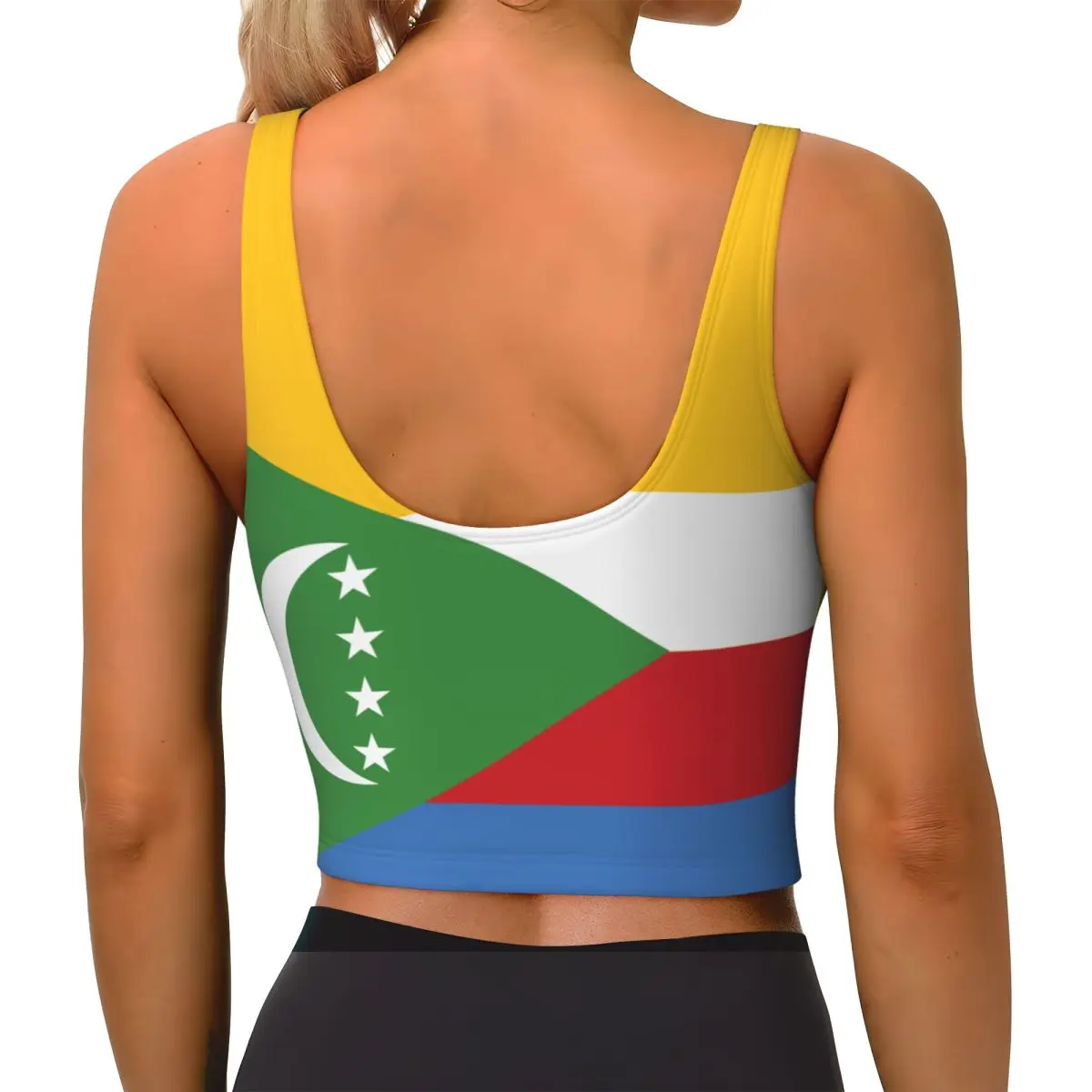 Yoga Vest Women Gym Sports Crop Tops Comoros Flag Streetwear Workout Breathable Tank Top Female