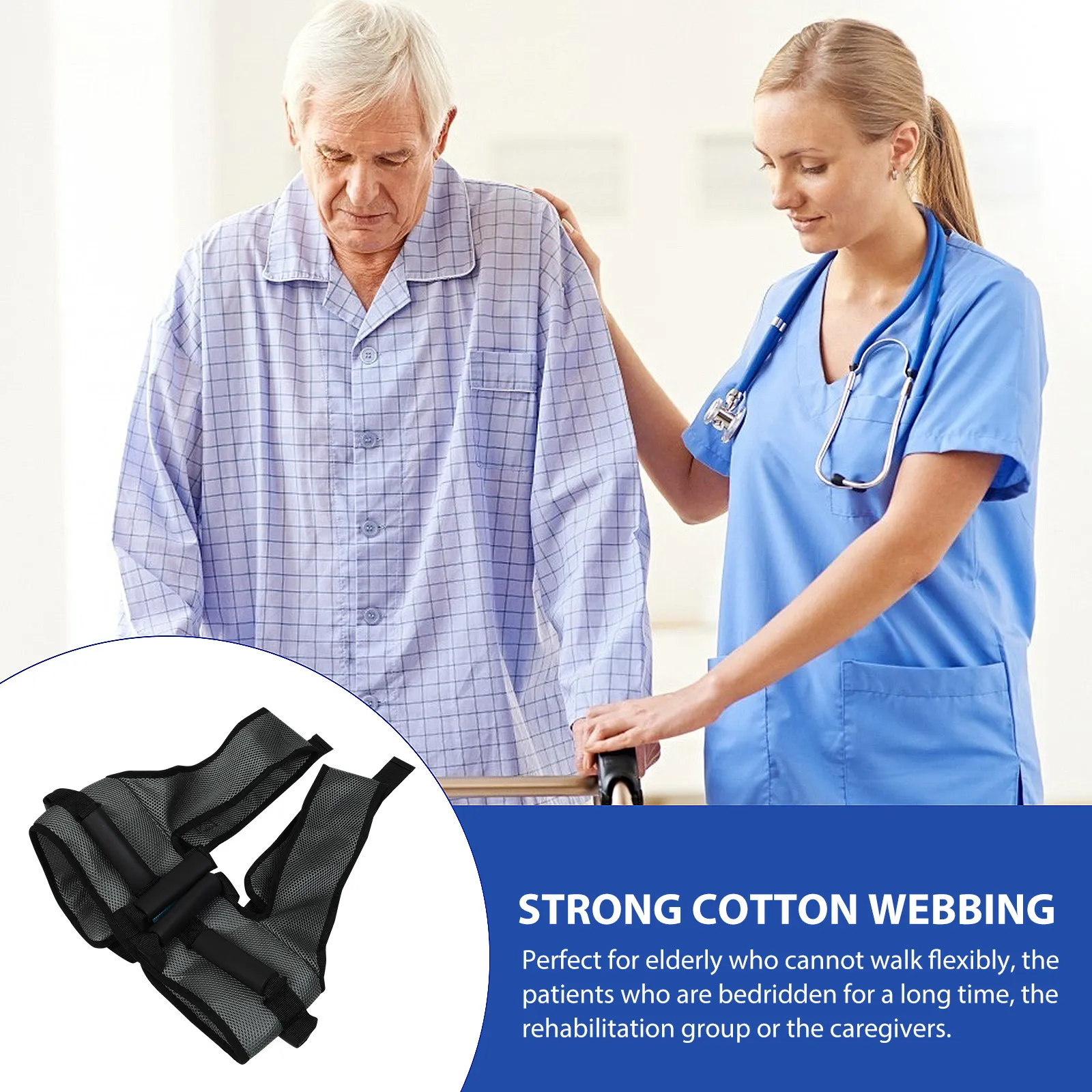 Elderly Walking Aid Belt with Thickened Sponge Padding, Anti-Slip Waist Support for Safe Mobility and Balance