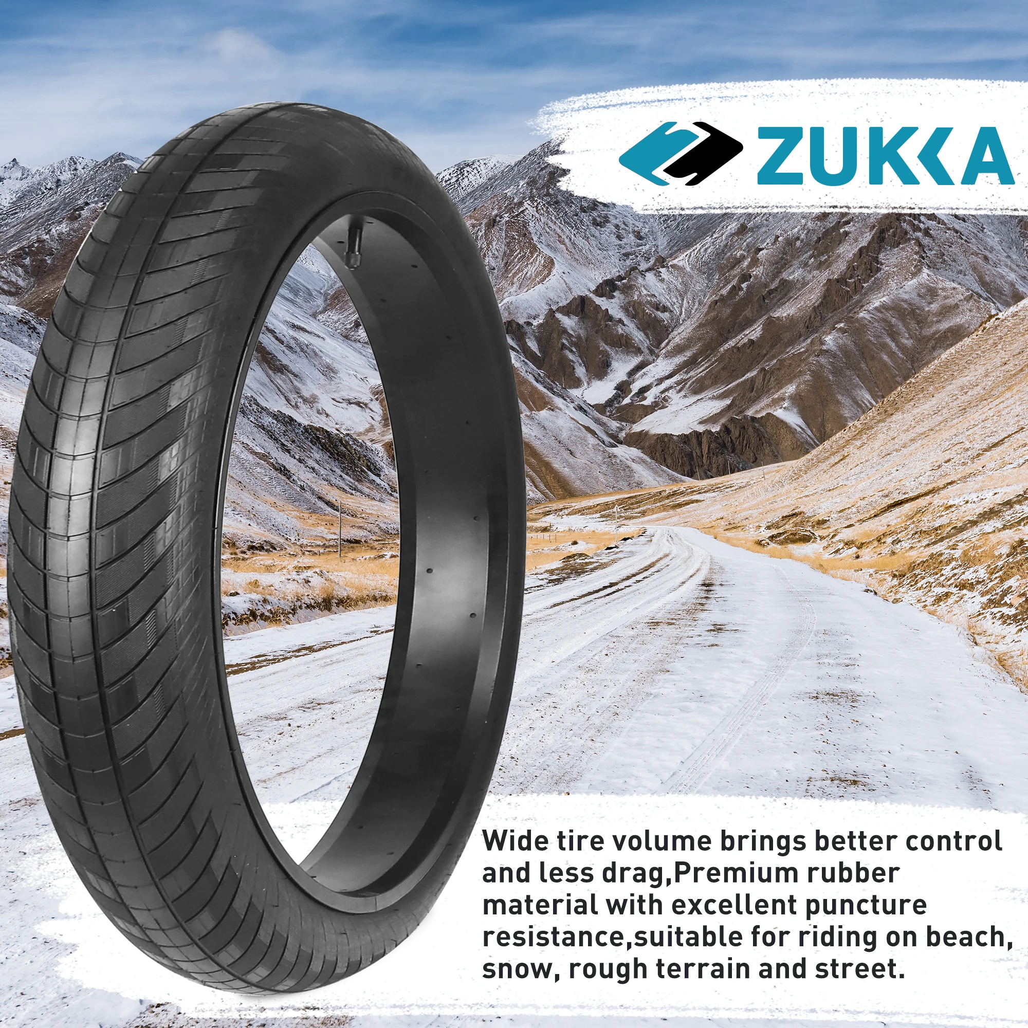 ZUKKA E Bike Fat Tire 20/24/26x 3.0 Fat Tire Heavy Duty High-Performance Wear-Resistant E-Bike Mountain Snow Bike Tire Black