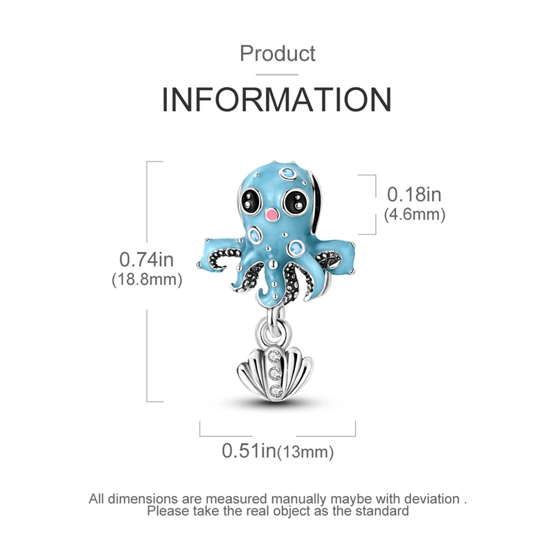 سحر الأصلي 925 فضة مطلي لطيف ليتل الأخطبوط شل الخرز صالح أساور للنساء النساء صنع المجوهرات Diy بها بنفسك #3