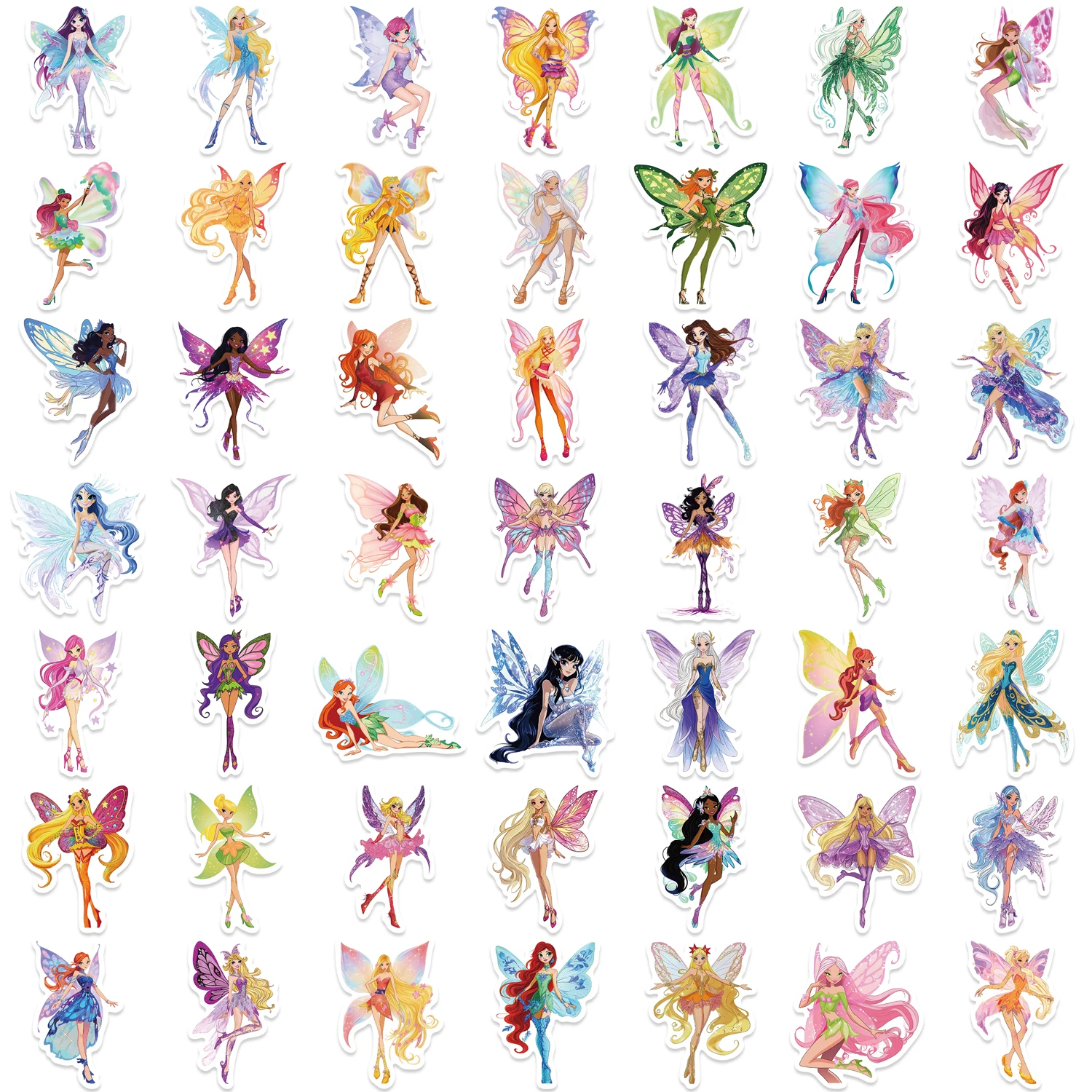 52pcs Butterfly Fairy Series Graffiti Stickers Suitable for Helmet Desktop Wall Decoration DIY Sticker Pack with Storage Box