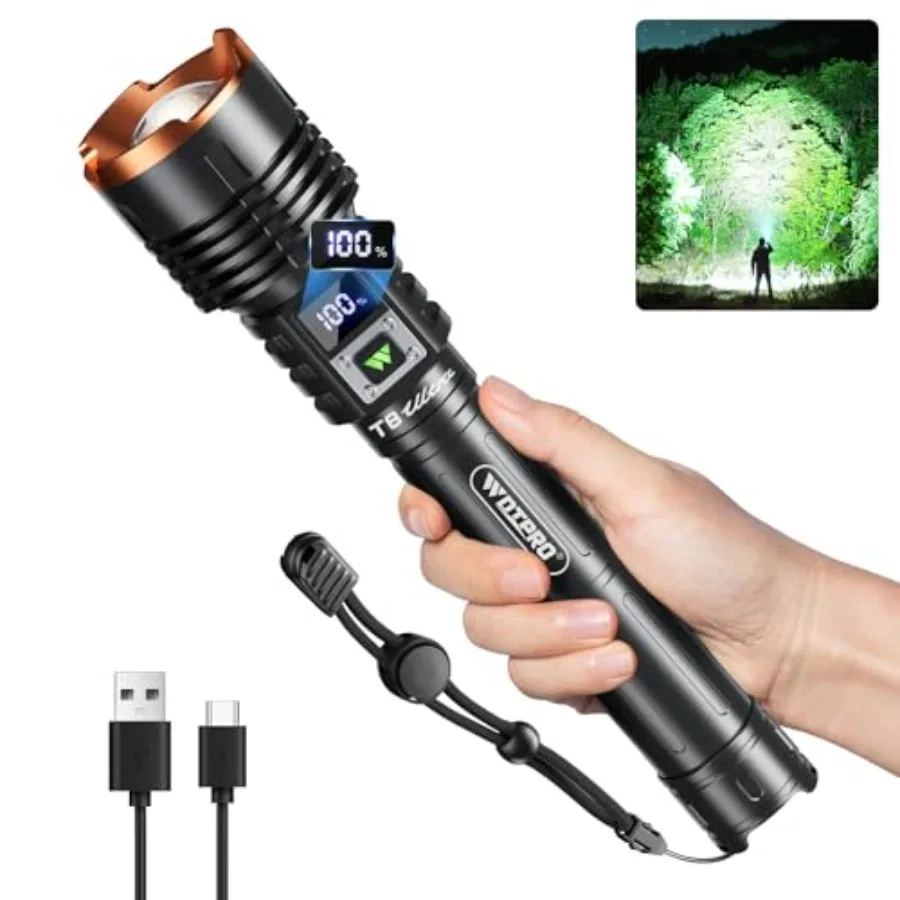 

Rechargeable LED Flashlights High Lumens, Super Bright 90000LM Rechargeable Flashlight with LCD Display, 5 Modes and Waterproof