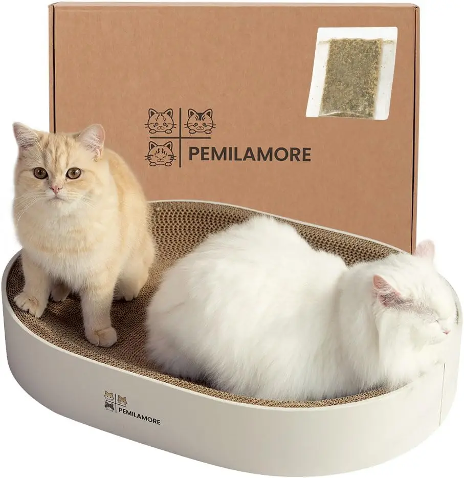 

Большая овальная лежанка-когтеточка для кошек - двусторонняя картонная подстилка, белая мебель для домашних кошек