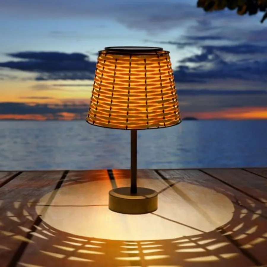 Solar Table Lamps for Outside, Handmade Rattan Woven LED Desk Outdoor Lamp Waterproof Boho Decoration for Garden, Yard, Patio,
