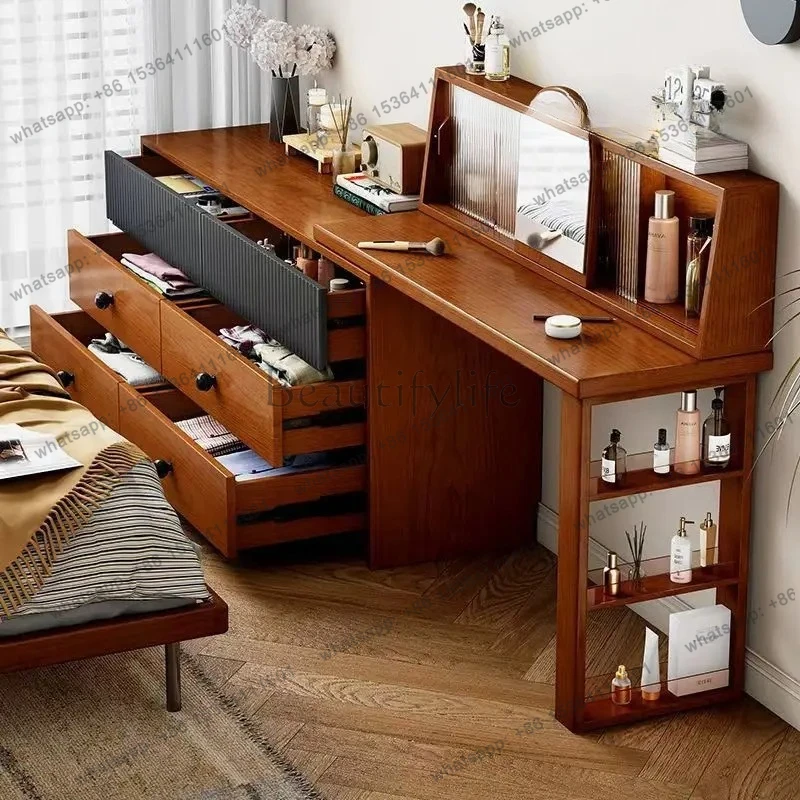 jj5  Best Seller Medieval Solid Wood Makeup Table, Chest, Dresser, Integrated Cabinet, Bedroom, Bedside Corner Stretch Cabinet,