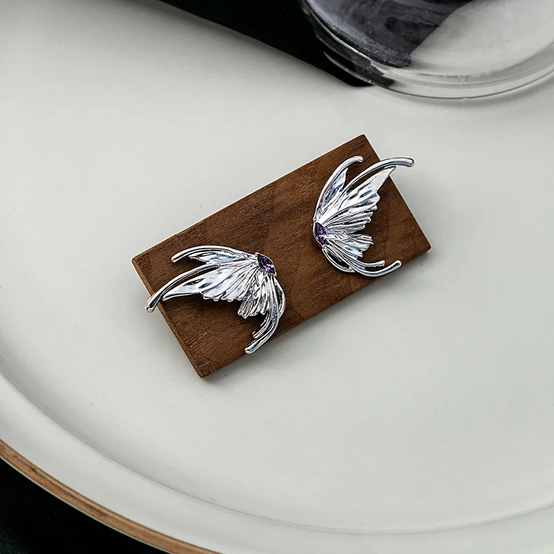 Stud Earrings Butterfly Wing Liquid Metal Effect Irregular Crystal Unique Ethereal Designer Lightweight Daily Party Gift Women
