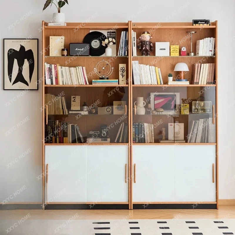 living room household sliding door storage cabinet floor combination bookcase