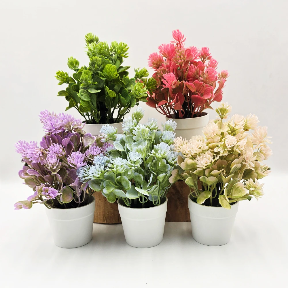 25cm White Frost Milan Artificial Plant, Pink & Green Faux Potted Flower in White Pot, Fake Plant, Modern Home Office Desk Decor