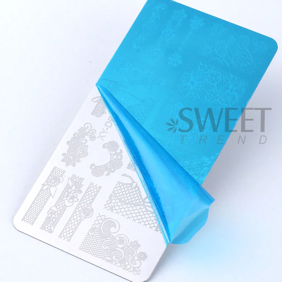 Placa de estampado para uñas de boda, patrón romántico elegante de encaje, flores, cintas y mariposas, molde de transferencia para manicura 4