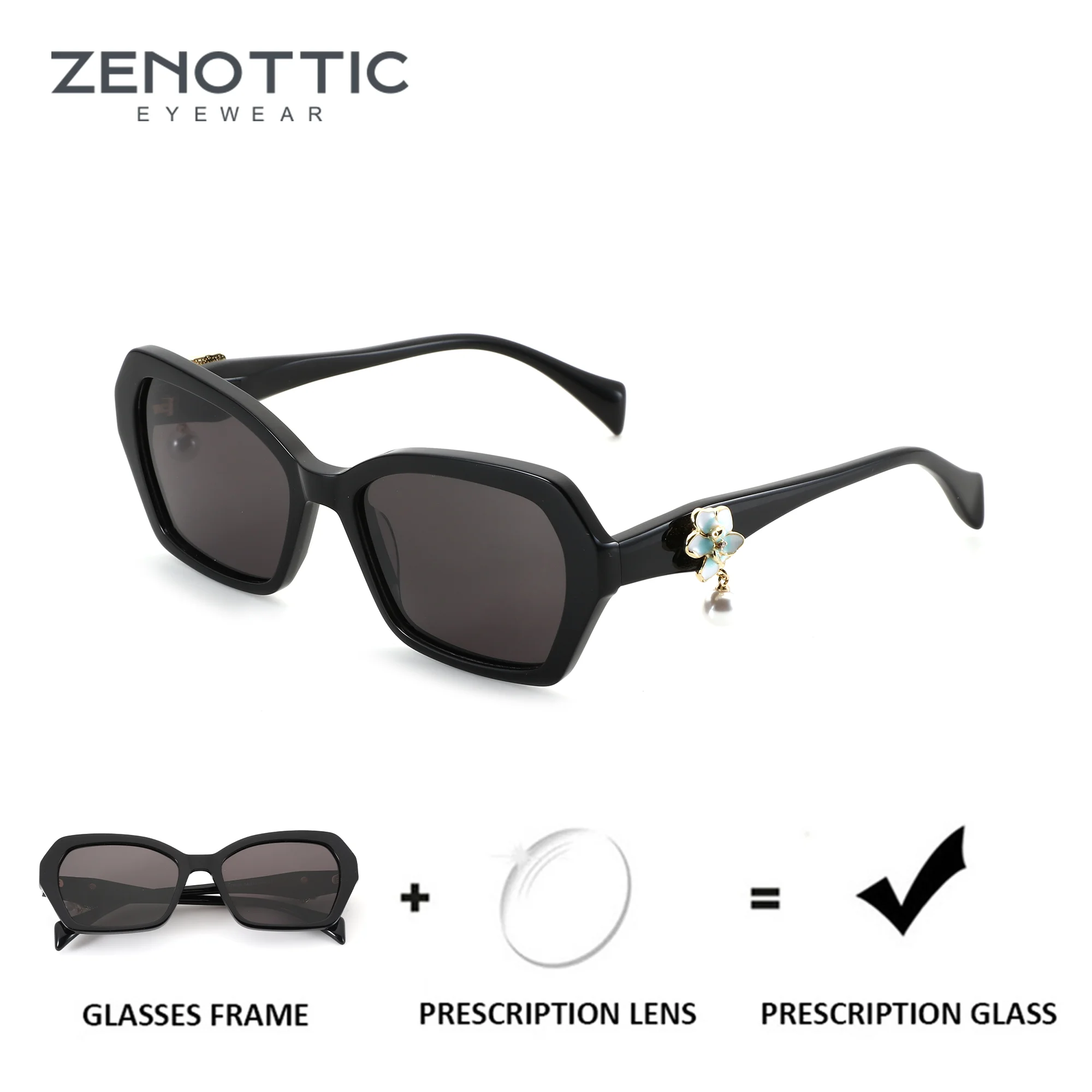 

ZENOTTIC Black Butterfly Prescription Sun Glasses Women Handmade Acetate Square UV400 Protection Polarized Optical Sunglasses