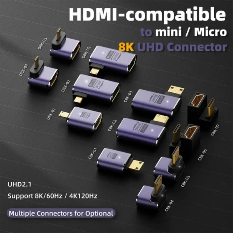 HDMI-Compatible Adapter 90 270 Degree Right Angle Male to Female Converter 8K Connector Mini / Micro HDMI-compatible Extender