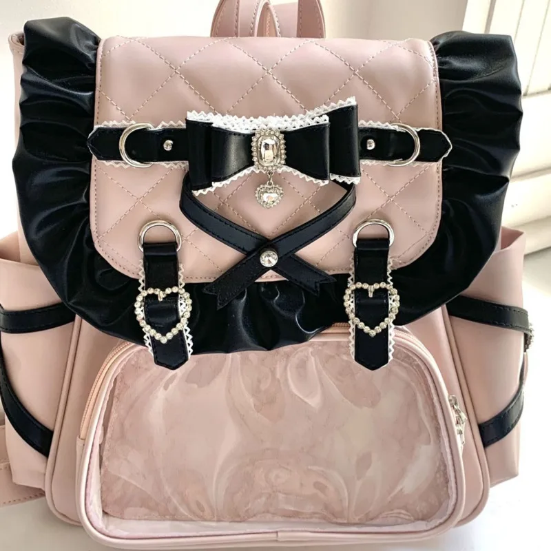 Y2K Bow Backpacks Butterfly Itabag Knot Girls Love PU Diamond Grid Sweet Cute Girl Ins Versatile Hollow Out Backpacks Itabag New