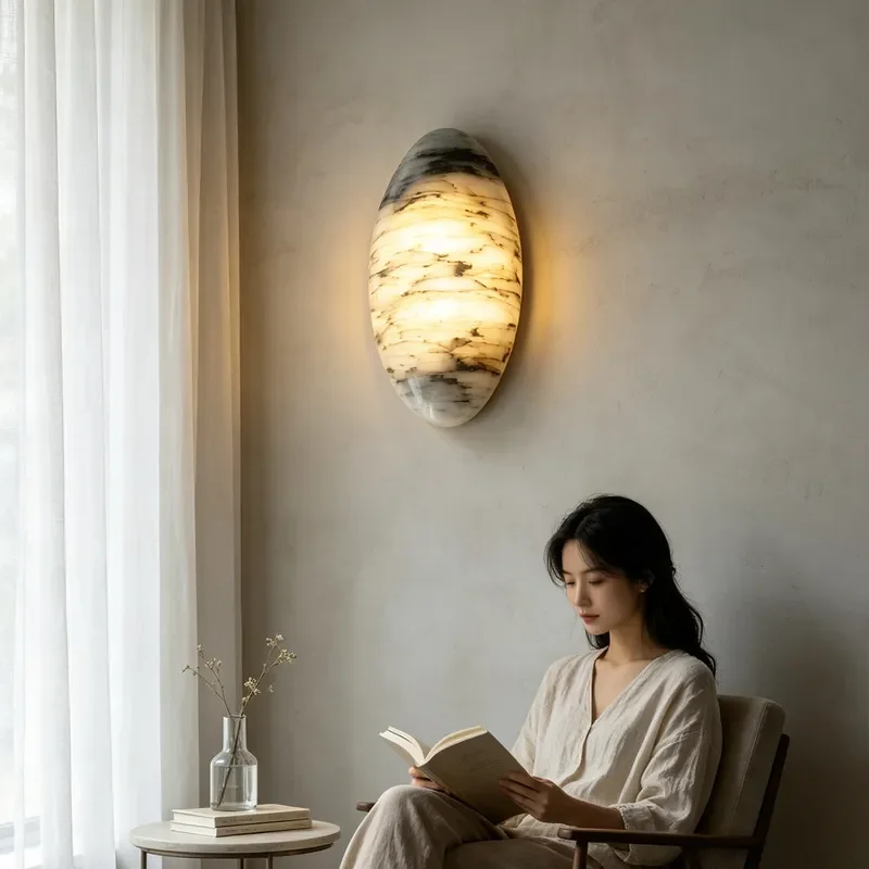Nordic Luxury Ovate Marble Wall Lamps Bedroom Beside Light Fixture Staircase Led Illumination Background Room Decor Lighting CE