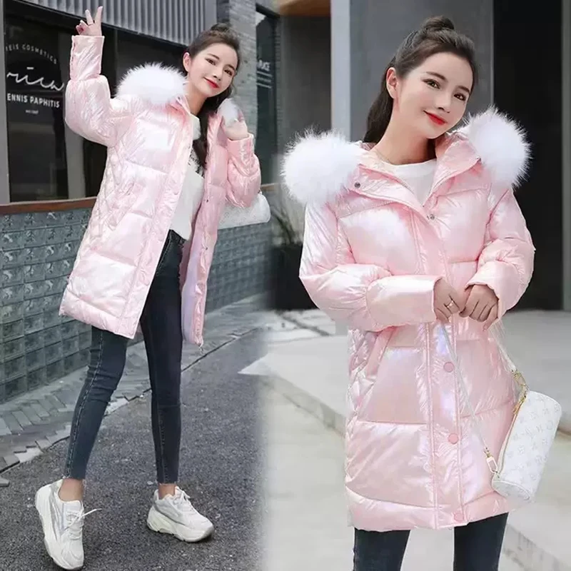 Hooded Down Cotton Coats Women\'s Fashion New Autumn Winter Parkas Windproof Rainproof Outwear Lady Loose Glossy Long Snow Jacket