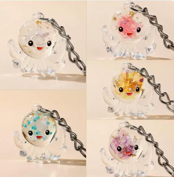 

5Pcs Luminous Octopus Keychains Cute Cartoon Resin Pendant Backpack Bag Charm Mini Keychain Glow in Dark Accessories
