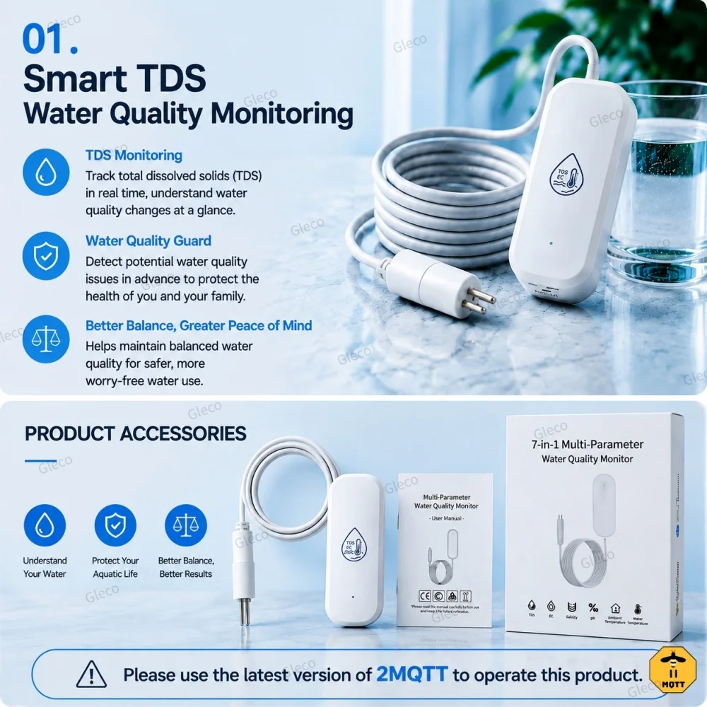 Zigbee 7-in-1 Wasserqualitätssensor TDS/EC/SG/Temp Salinitätsmessgerät Wasserqualitätsmonitor MQTT für Aquarien und Trinkwassertests – Detail 9