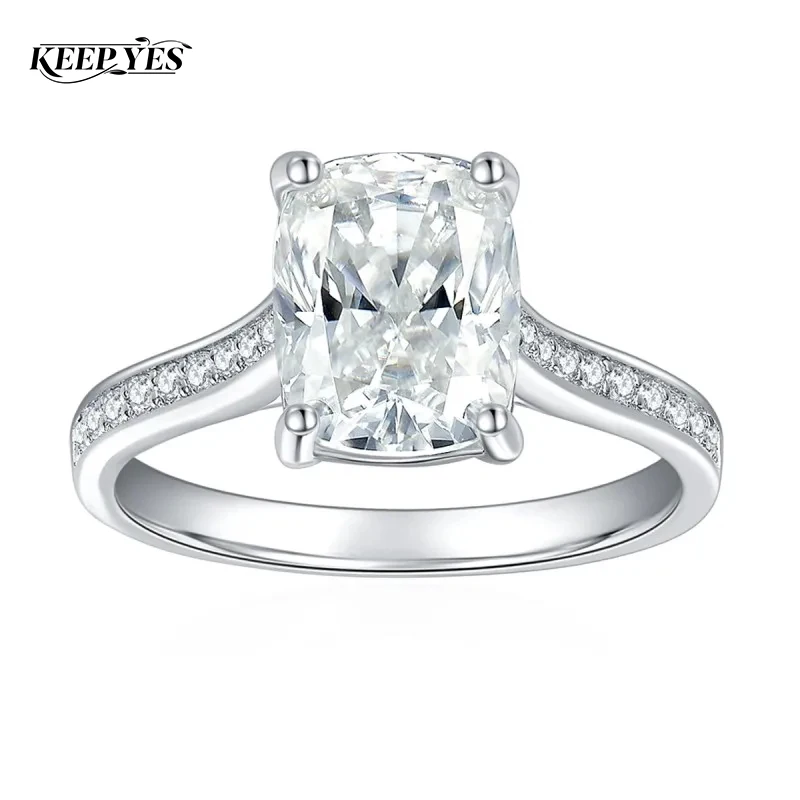 KEEP YES 7x9mm Pillow-shaped 3 Carat Moissanite Ring 925 Sterling Silver Moissanite Diamond Wedding Band for Women Wedding Party