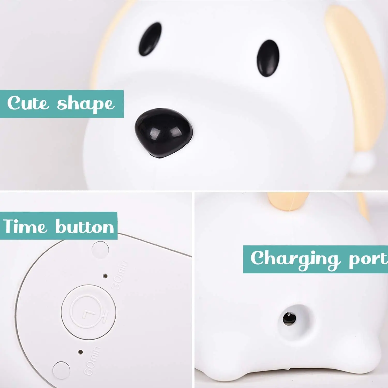 LED Kids Night Light, Cute Puppy/Cat/Elk Soft Silicone Baby Nursery Lamp-USB Rechargeable, Color Temperature and Brightness Adju