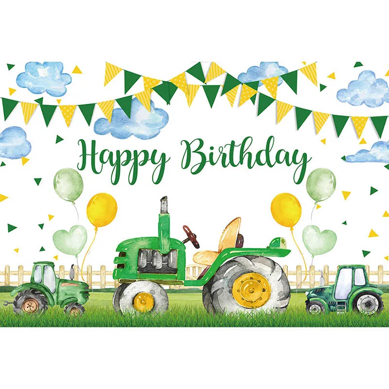 خلفيات Avezano جرار للتصوير الفوتوغرافي بالون العشب راية الطفل الصبي عيد ميلاد سعيد خلفية صور استوديو ديكور الحفلات