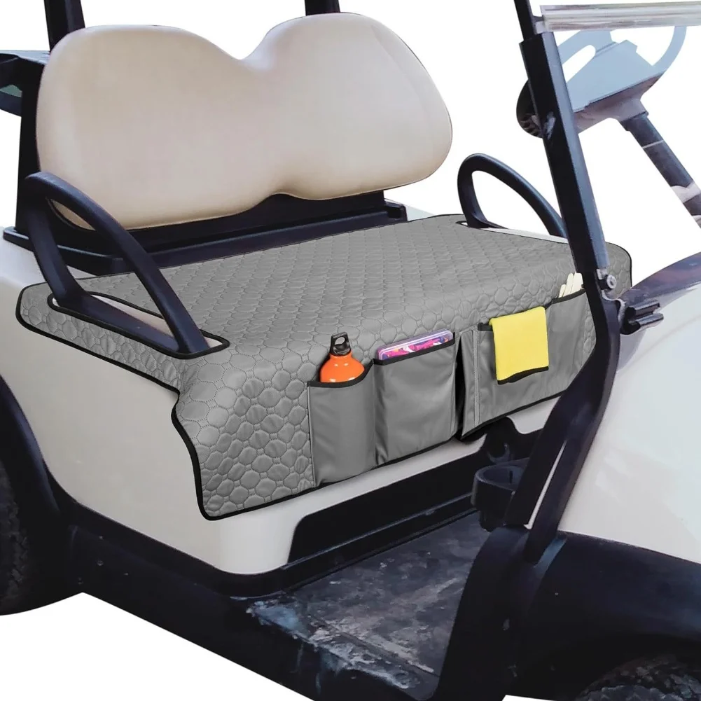 For EZGO Compatible Golf Cart Cushion Seat Cover with Four Storage Pockets Polyester Fabric Soft Cushion with Slip Bottom