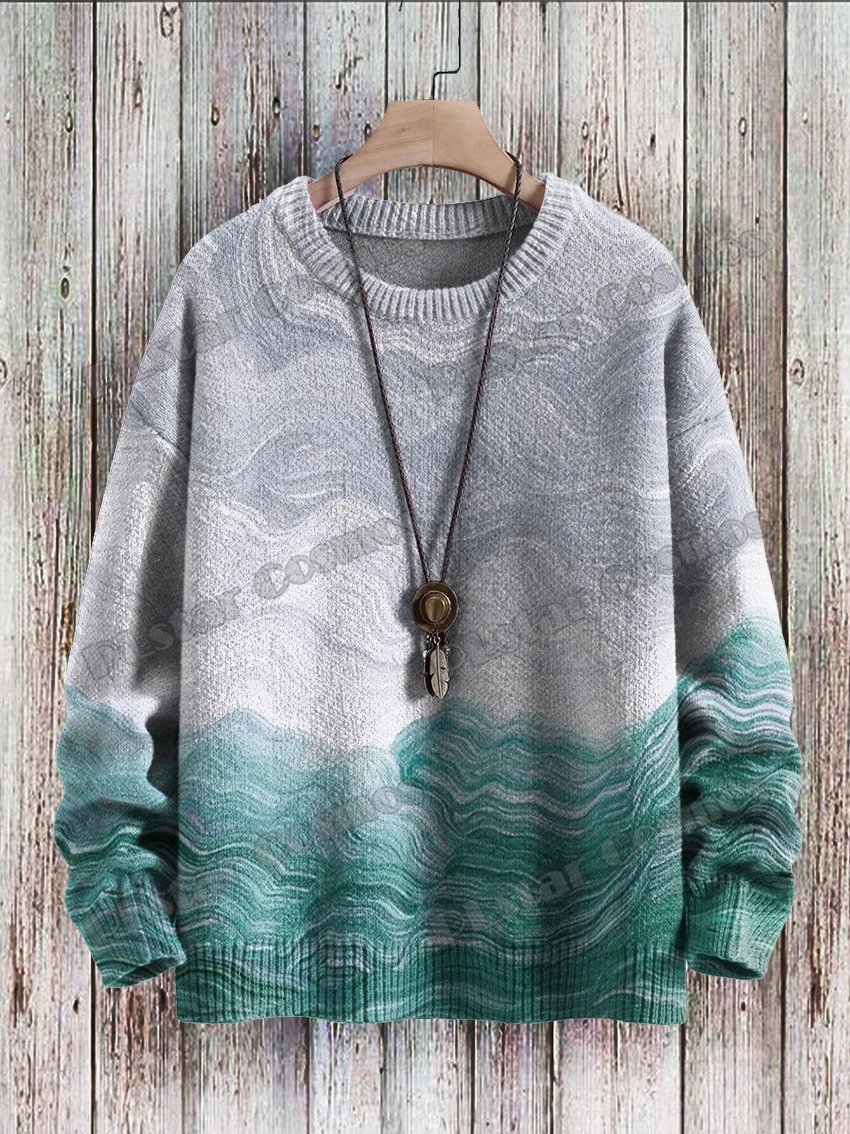 Winter Unisex Casual Knit Pullover Sweater Rainbow Colors Swirl & Nebulous Art 3D Printed Crewneck Knitted Sweaters KMY27