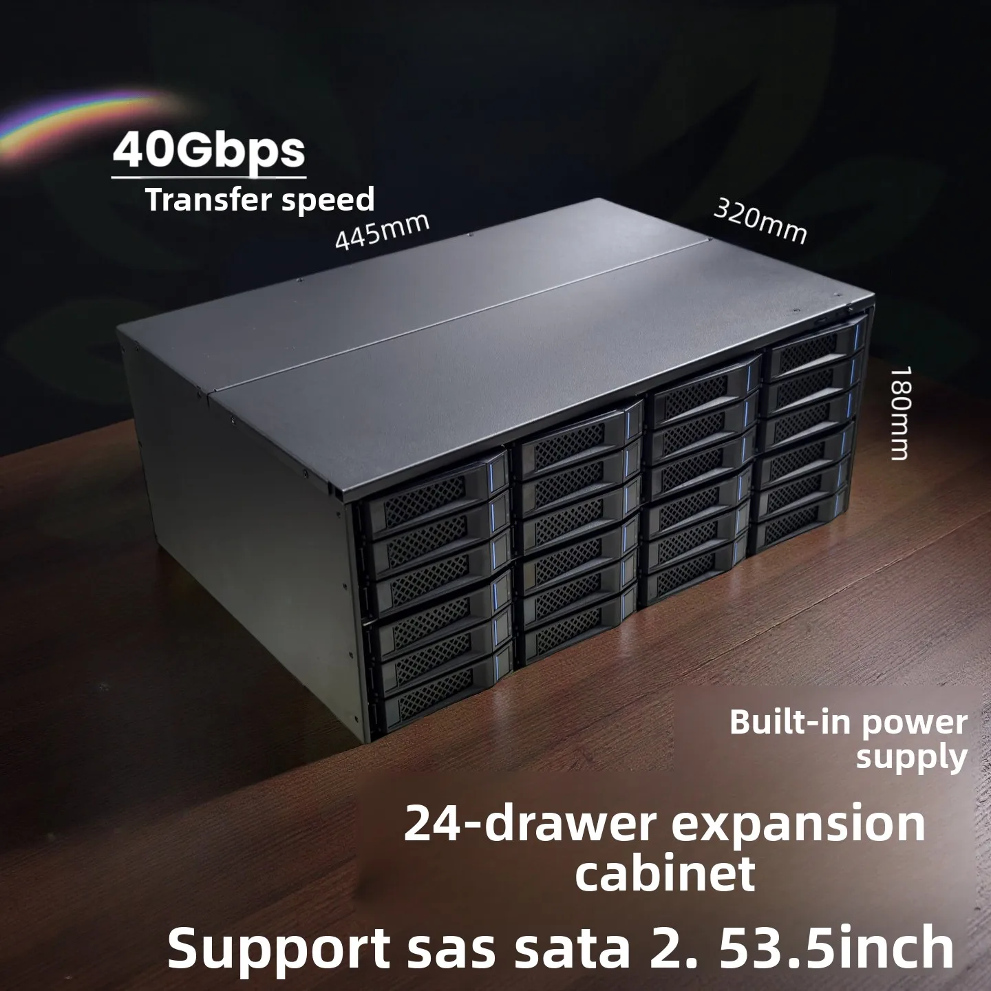 4U 24 Bay Storage Expansion Chassis Black Metal Rackmount 12G High Speed NAS Enclosure with Built in Power Supply for Server