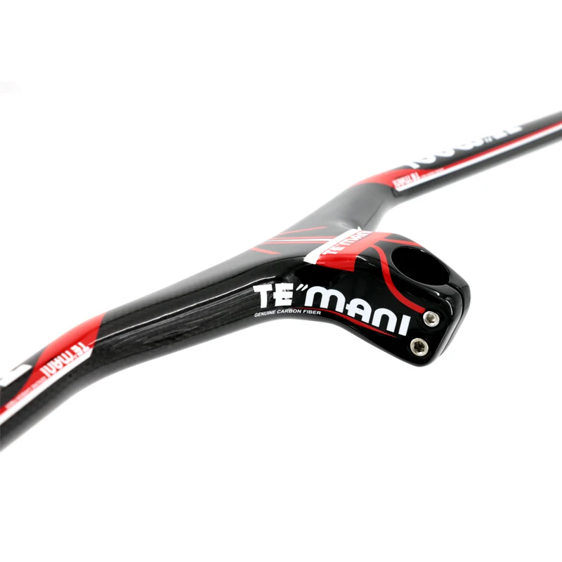 Newest TEMANI Mountain Bike Glossy 3K Full Carbon Fibre Bicycle Handlebar And Stem Integrated MTB Handlebar -17 Degrees Angle