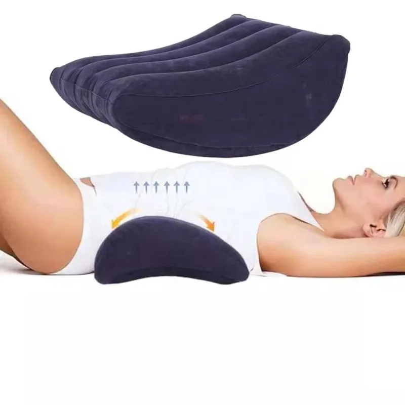 Inflatable Neck Pillow Crescent Style Wedge Back Waist Cushion Lumbar Support Lying Bolster Bed Rest Travel Sleep Soft Furnture