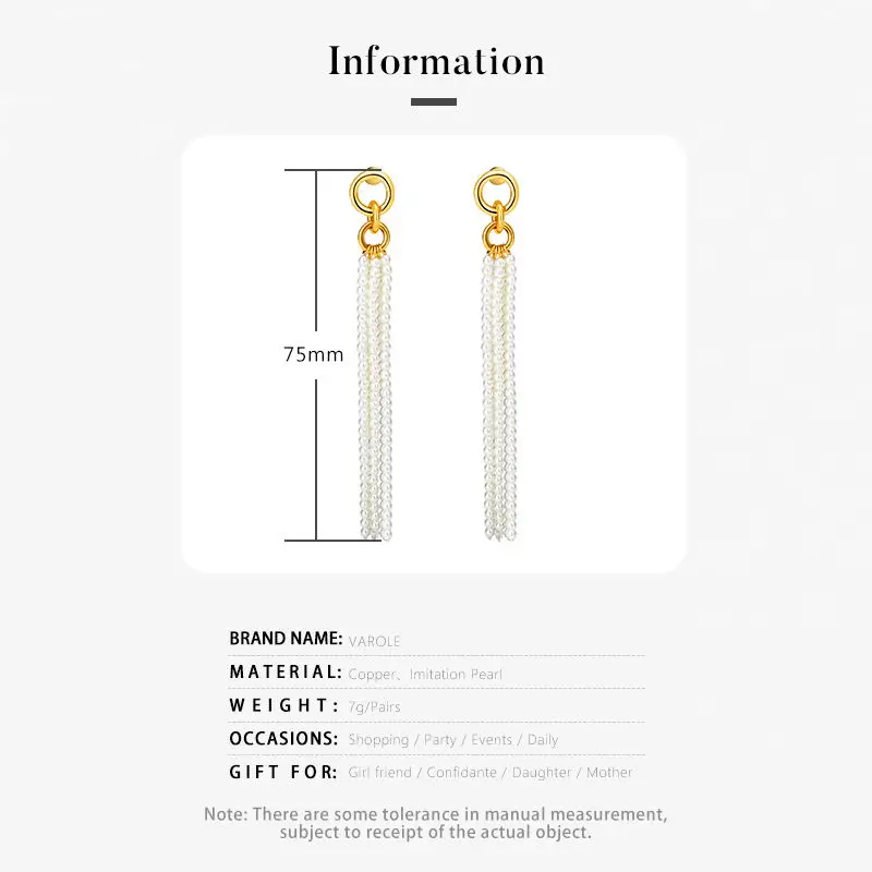 VAROLE أقراط متدلية طويلة من اللؤلؤ الفاخر للنساء أقراط ذهبية اللون مجوهرات عصرية هدية عصرية #4